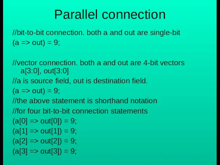 Parallel connection //bit-to-bit connection. both a and out are single-bit (a