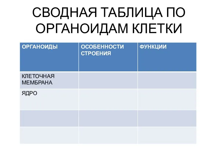 СВОДНАЯ ТАБЛИЦА ПО ОРГАНОИДАМ КЛЕТКИ