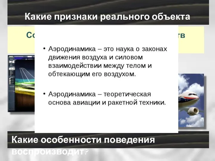 Создаётся для исследования свойств аэродинамики Какие особенности поведения воспроизводит? Какие признаки реального объекта воспроизводит?