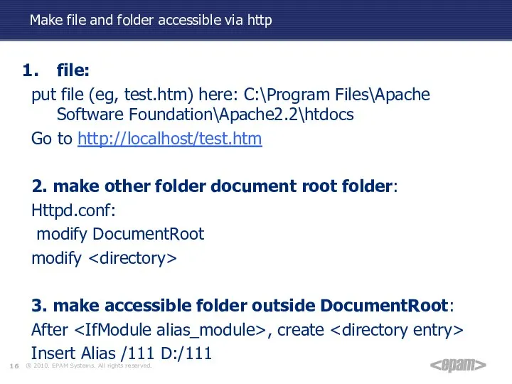 Make file and folder accessible via http file: put file (eg,