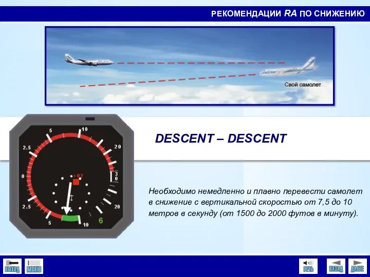 DESCENT – DESCENT РЕКОМЕНДАЦИИ RA ПО СНИЖЕНИЮ Необходимо немедленно и плавно