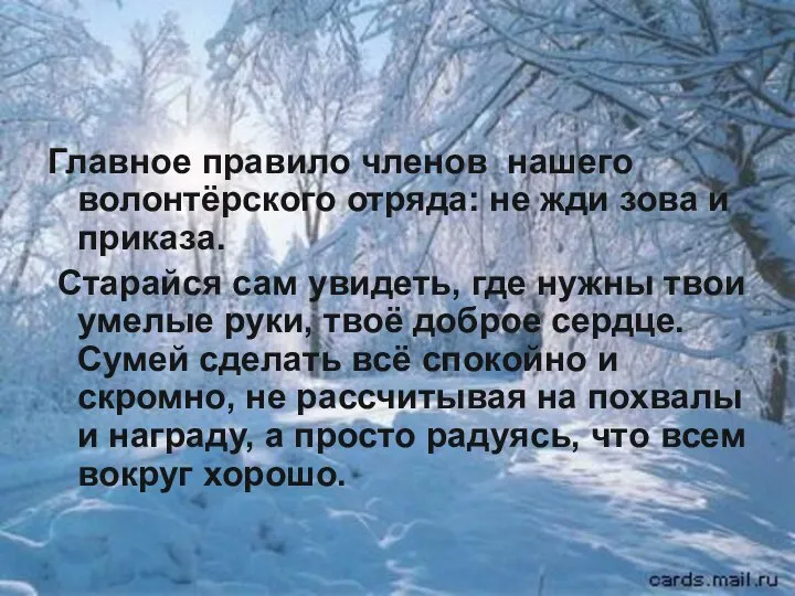 Главное правило членов нашего волонтёрского отряда: не жди зова и приказа.