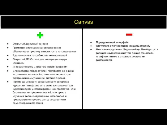 Canvas Открытый доступный контент Грамотная система администрирования обеспечивает простоту и надежность