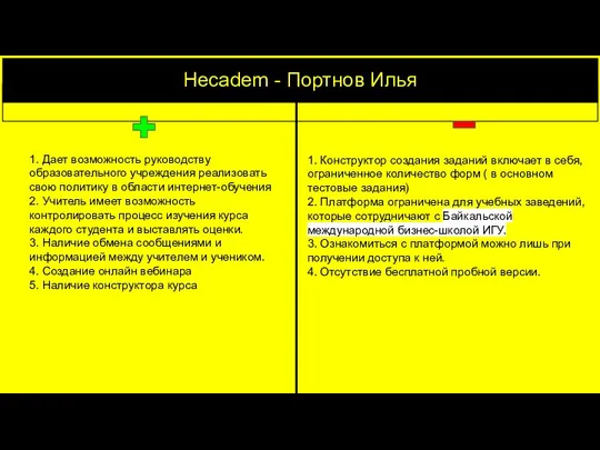 Hecadem - Портнов Илья 1. Дает возможность руководству образовательного учреждения реализовать
