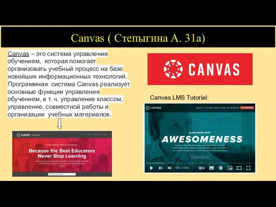 Canvas ( Степыгина А. 31а) Canvas – это система управления обучением,