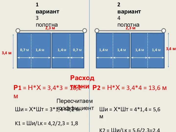 Р1 = Н*Х = 3,4*3 = 10,2 м Р2 = Н*Х