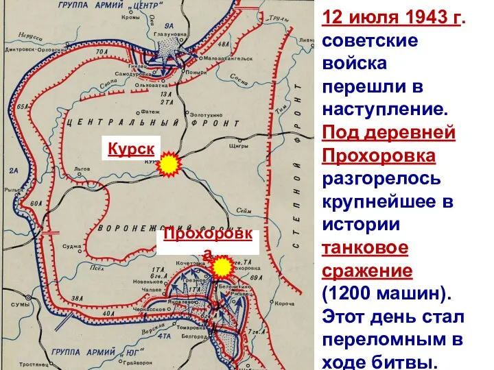 Прохоровка Курск 12 июля 1943 г. советские войска перешли в наступление.