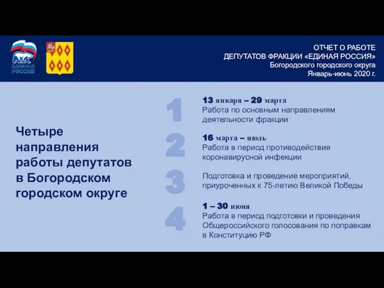 Четыре направления работы депутатов в Богородском городском округе 13 января –