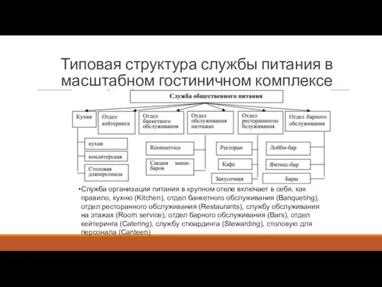 Типовая структура службы питания в масштабном гостиничном комплексе Служба организации питания