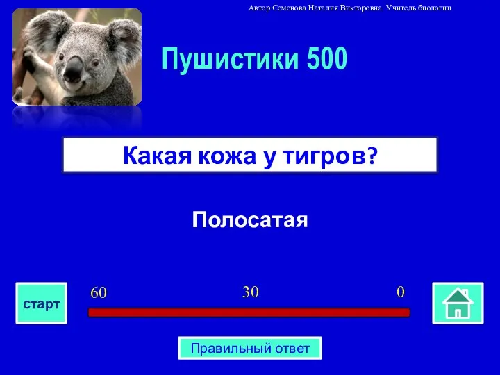 Полосатая Какая кожа у тигров? Пушистики 500 0 30 60 старт