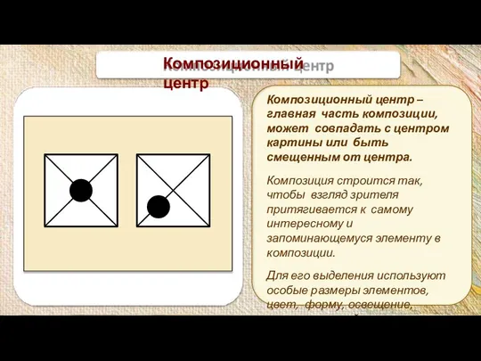 Композиционный центр Композиционный центр – главная часть композиции, может совпадать с