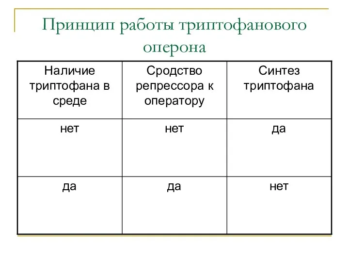 Принцип работы триптофанового оперона