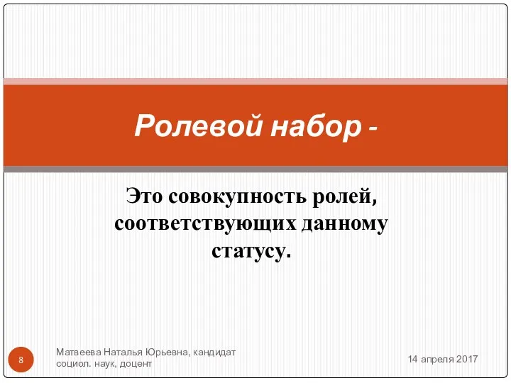 Это совокупность ролей, соответствующих данному статусу. Ролевой набор - 14 апреля