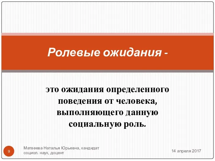 это ожидания определенного поведения от человека, выполняющего данную социальную роль. Ролевые