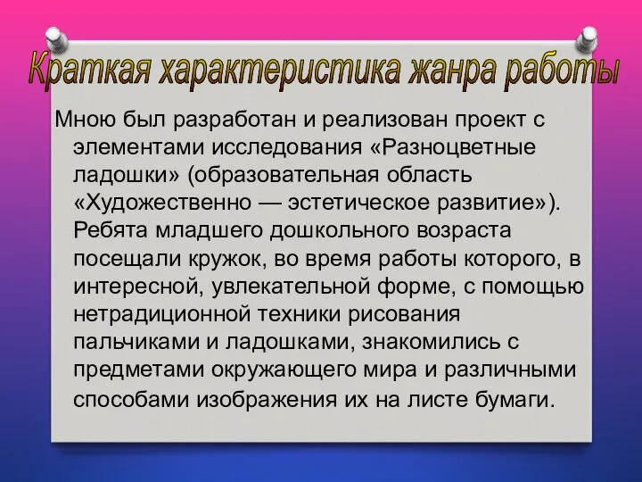 Краткая характеристика жанра работы Мною был разработан и реализован проект с