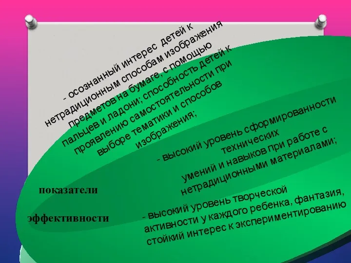 - осознанный интерес детей к нетрадиционным способам изображения предметов на бумаге,