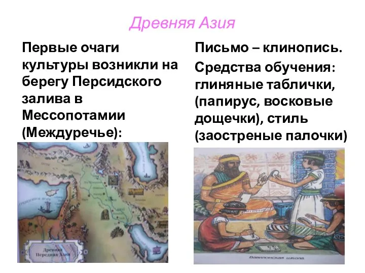 Древняя Азия Первые очаги культуры возникли на берегу Персидского залива в