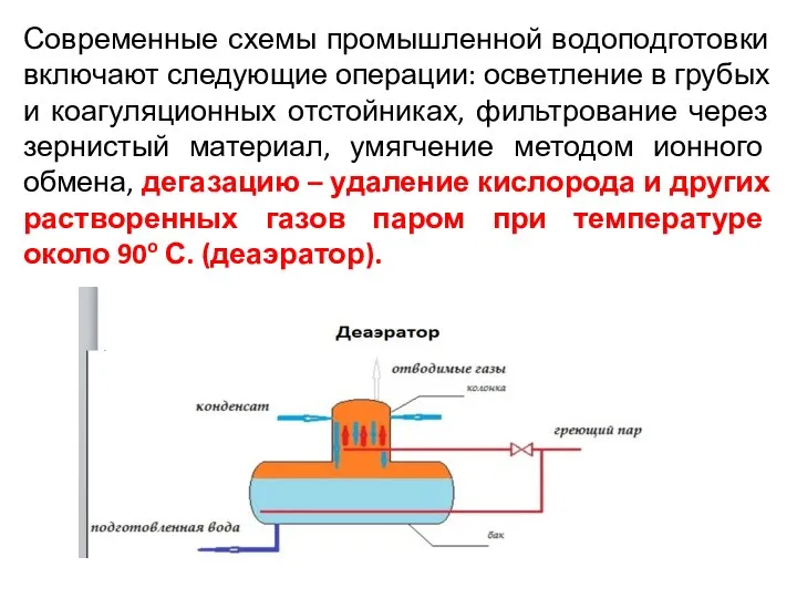 Современные схемы промышленной водоподготовки включают следующие операции: осветление в грубых и