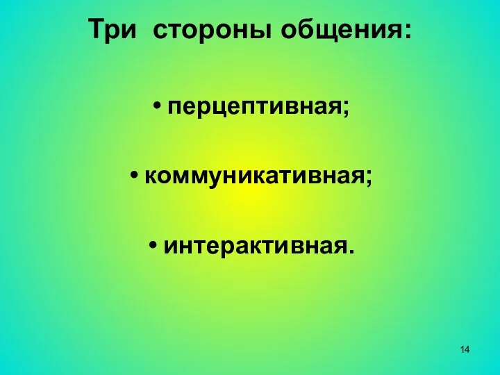 Три стороны общения: перцептивная; коммуникативная; интерактивная.