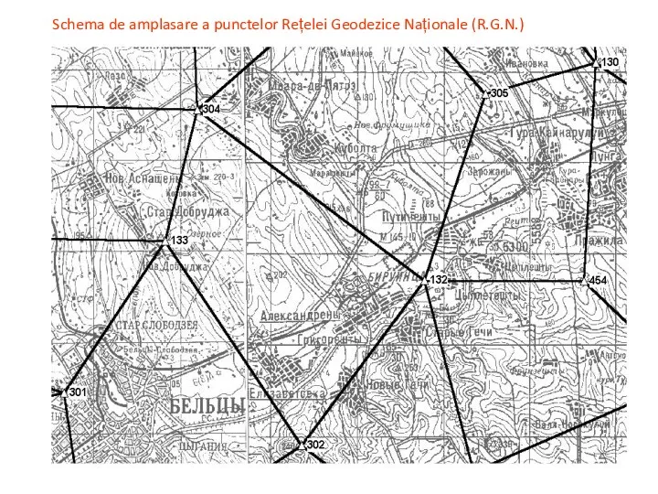 Schema de amplasare a punctelor Rețelei Geodezice Naționale (R.G.N.)