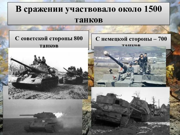 В сражении участвовало около 1500 танков С советской стороны 800 танков