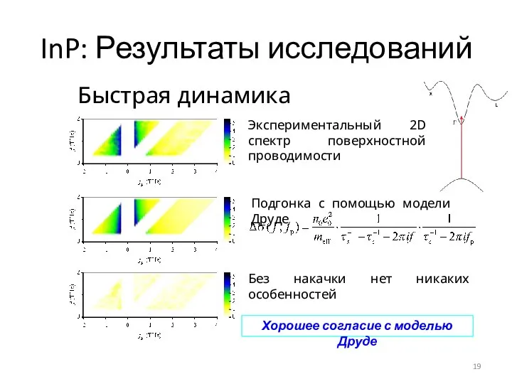 InP: Результаты исследований Быстрая динамика Экспериментальный 2D спектр поверхностной проводимости Подгонка