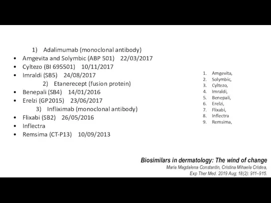 1) Adalimumab (monoclonal antibody) • Amgevita and Solymbic (ABP 501) 22/03/2017