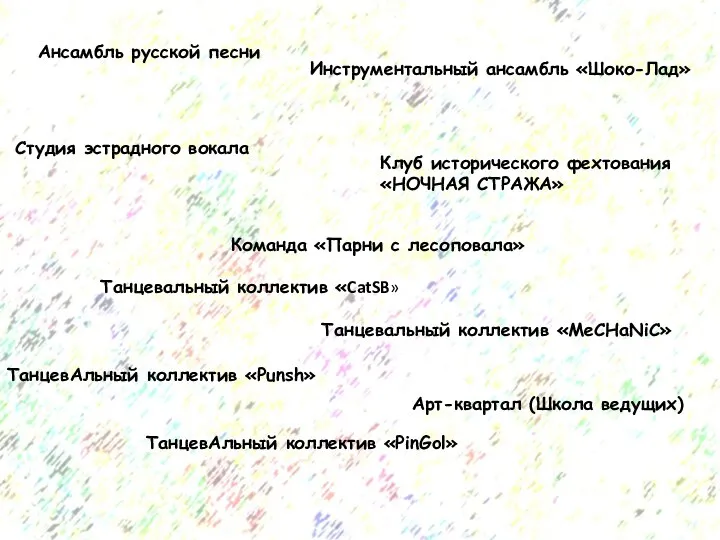 Ансамбль русской песни Студия эстрадного вокала Команда «Парни с лесоповала» Танцевальный