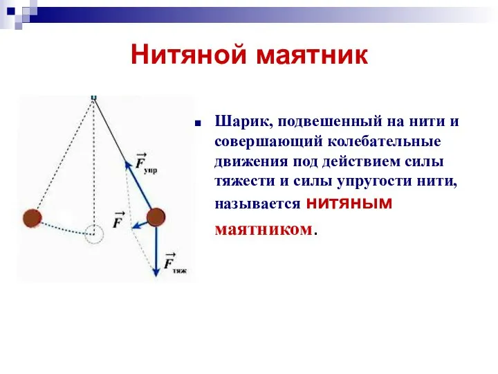 Нитяной маятник Шарик, подвешенный на нити и совершающий колебательные движения под