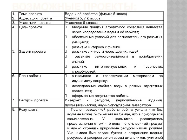 ВОЗМОЖНЫЕ ПРОЕКТЫ: