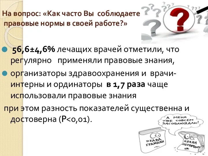 На вопрос: «Как часто Вы соблюдаете правовые нормы в своей работе?»