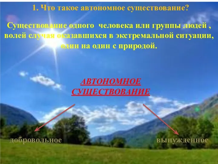 1. Что такое автономное существование? Существование одного человека или группы людей