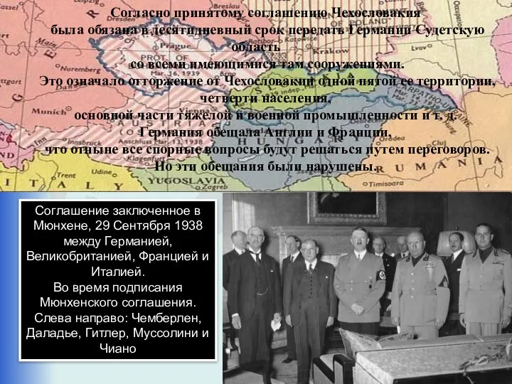 Соглашение заключенное в Мюнхене, 29 Сентября 1938 между Германией, Великобританией, Францией