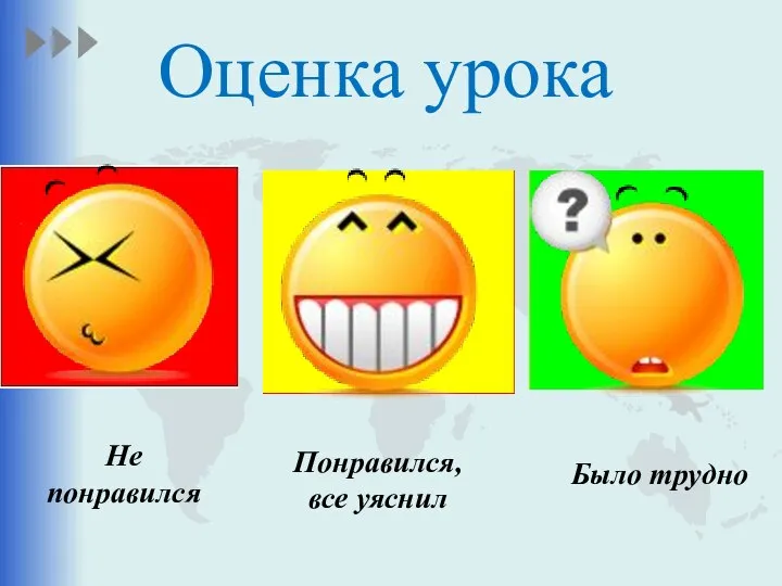 Оценка урока Понравился, все уяснил Не понравился Было трудно