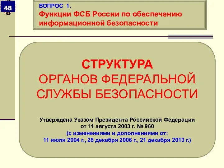 СТРУКТУРА ОРГАНОВ ФЕДЕРАЛЬНОЙ СЛУЖБЫ БЕЗОПАСНОСТИ Утверждена Указом Президента Российской Федерации от