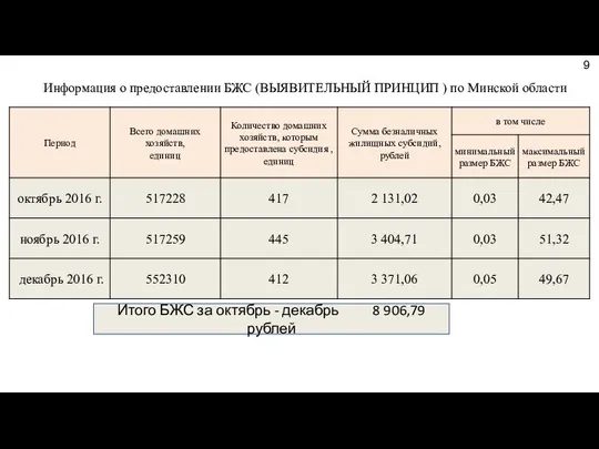 Информация о предоставлении БЖС (ВЫЯВИТЕЛЬНЫЙ ПРИНЦИП ) по Минской области 9