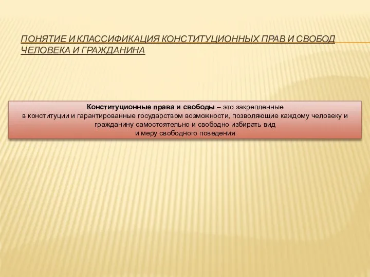 ПОНЯТИЕ И КЛАССИФИКАЦИЯ КОНСТИТУЦИОННЫХ ПРАВ И СВОБОД ЧЕЛОВЕКА И ГРАЖДАНИНА Конституционные