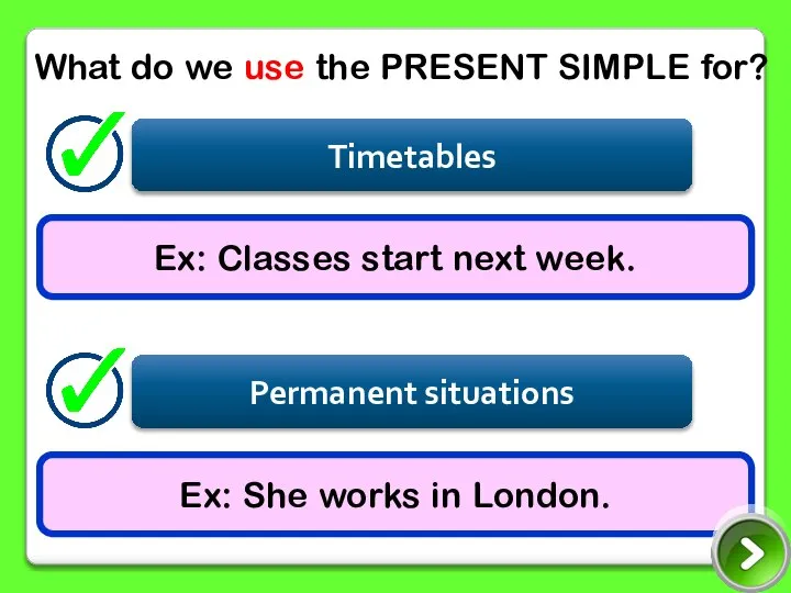 What do we use the PRESENT SIMPLE for? Ex: Classes start