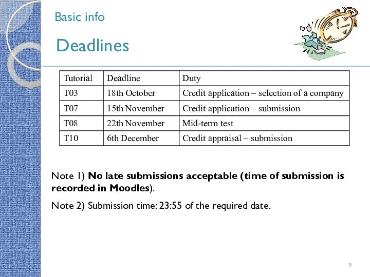 Basic info Deadlines Note 1) No late submissions acceptable (time of