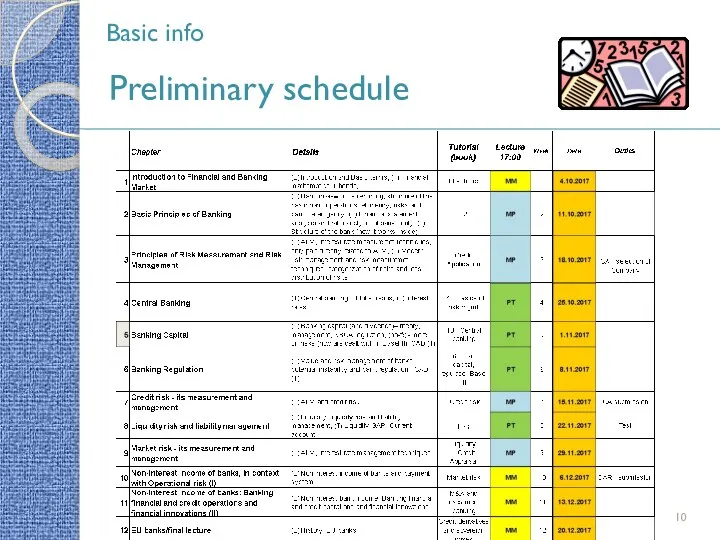 Basic info Preliminary schedule