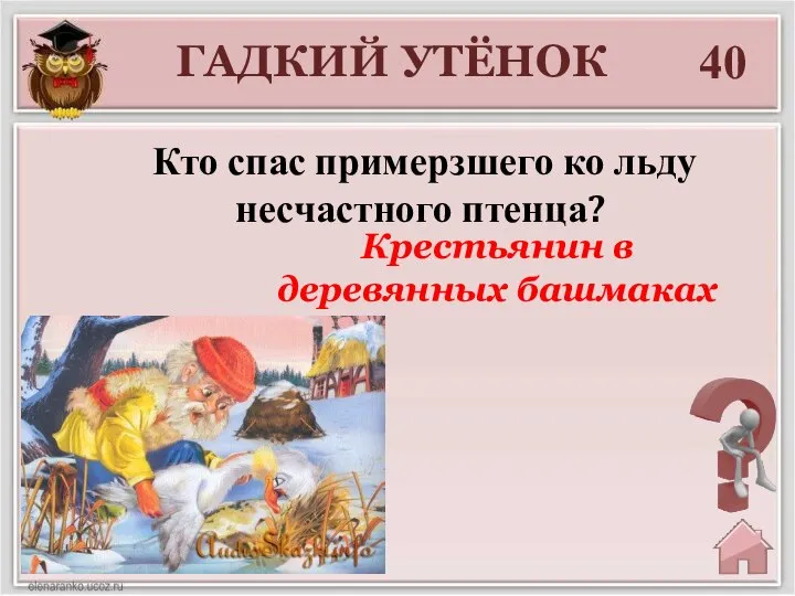 Крестьянин в деревянных башмаках 40 ГАДКИЙ УТЁНОК Кто спас примерзшего ко льду несчастного птенца?