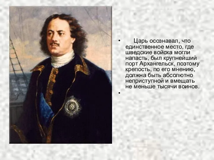 Царь осознавал, что единственное место, где шведские войска могли напасть, был