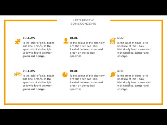 LET’S REVIEW SOME CONCEPTS YELLOW Is the color of gold, butter