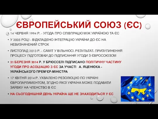 ЄВРОПЕЙСЬКИЙ СОЮЗ (ЄС) 14 ЧЕРВНЯ 1994 Р. - УГОДА ПРО СПІВПРАЦЮ