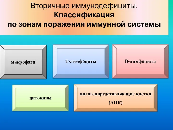 Вторичные иммунодефициты. Классификация по зонам поражения иммунной системы