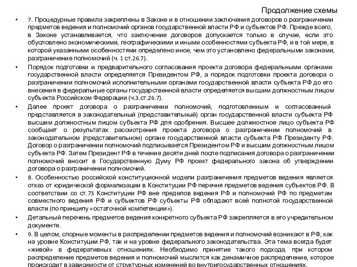 Продолжение схемы 7. Процедурные правила закреплены в Законе и в отношении