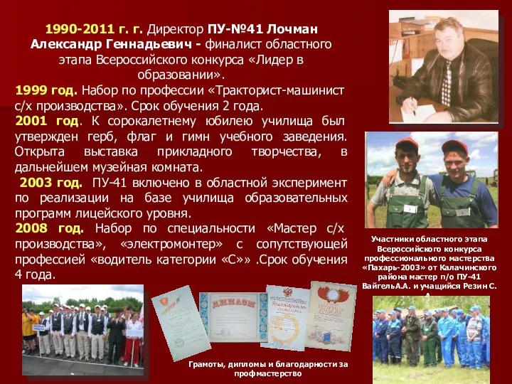 1990-2011 г. г. Директор ПУ-№41 Лочман Александр Геннадьевич - финалист областного