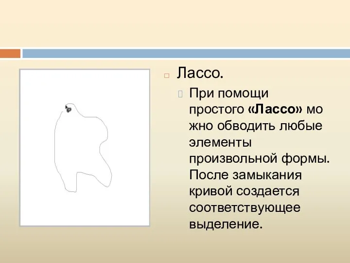 Лассо. При помощи простого «Лассо» можно обводить любые элементы произвольной формы.