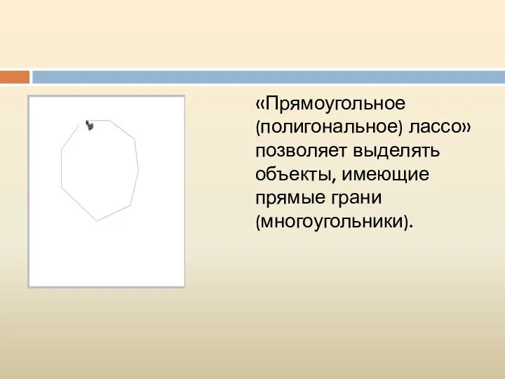 «Прямоугольное (полигональное) лассо» позволяет выделять объекты, имеющие прямые грани (многоугольники).