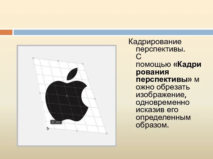 Кадрирование перспективы. С помощью «Кадрирования перспективы» можно обрезать изображение, одновременно исказив его определенным образом.